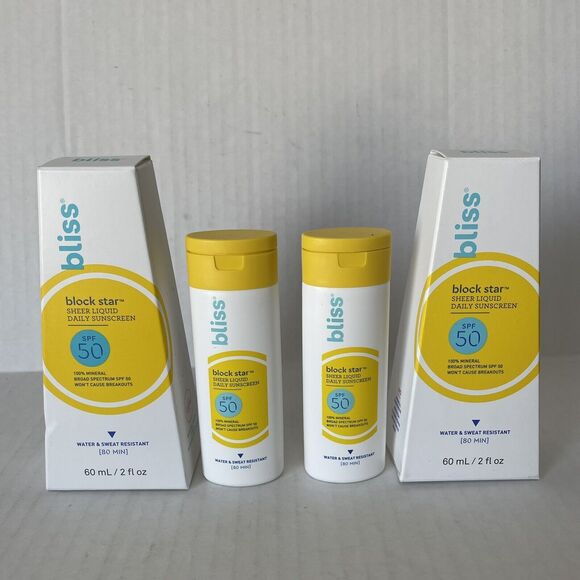 2 X BLISS Block Star Sheer Liquid Daily Sunscreen SPF 50 Water & Sweat Resistant - Picture 1 of 3